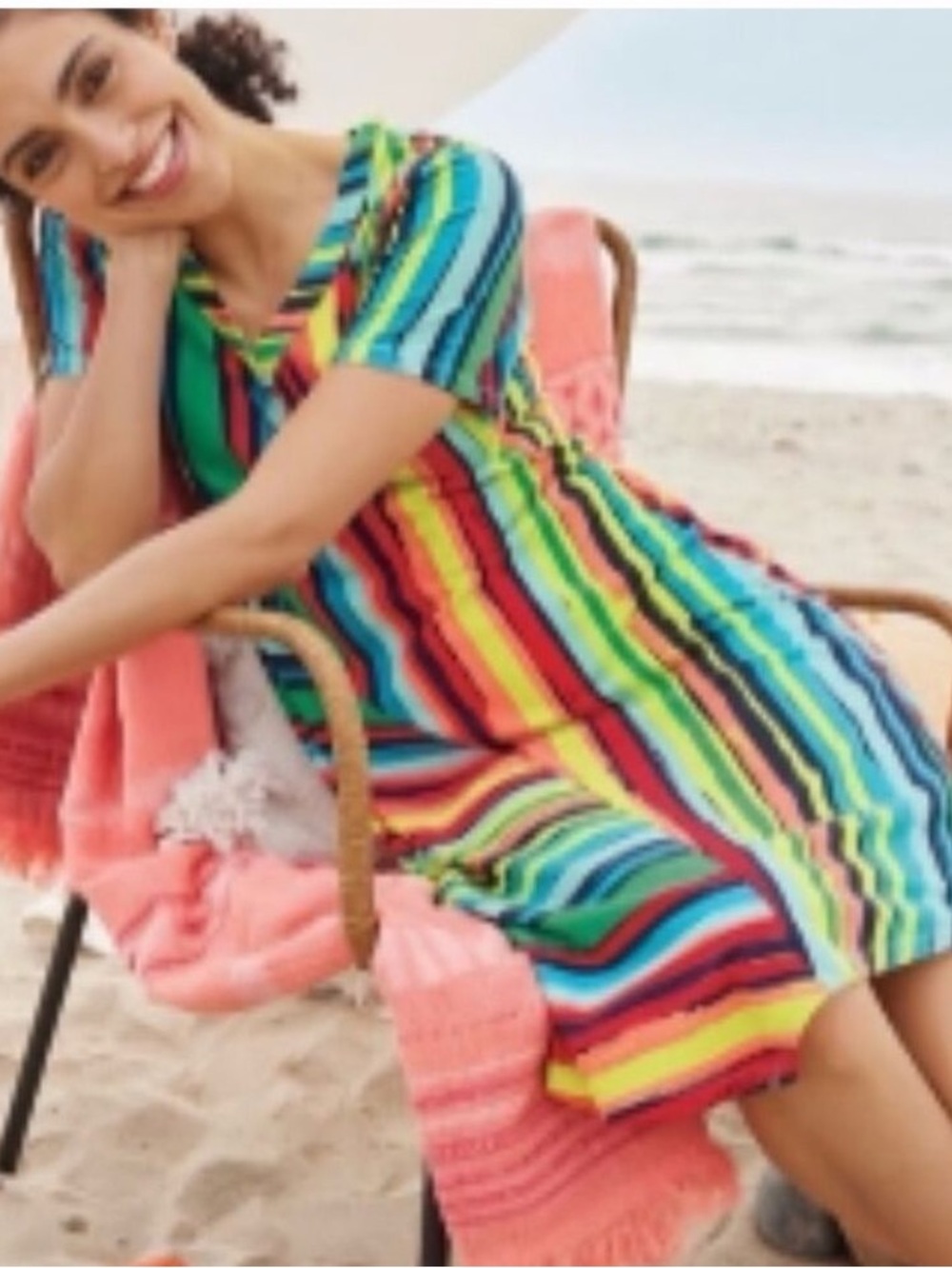 Soft Surroundings Happy Place Asymmetrical Dress Tropics Multi Stripe Medium